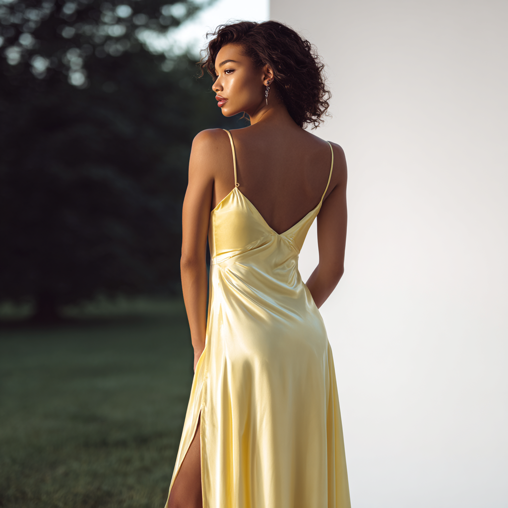 Robe de nuit satinée élégante longue pour femme, coupe fluide et séduisante