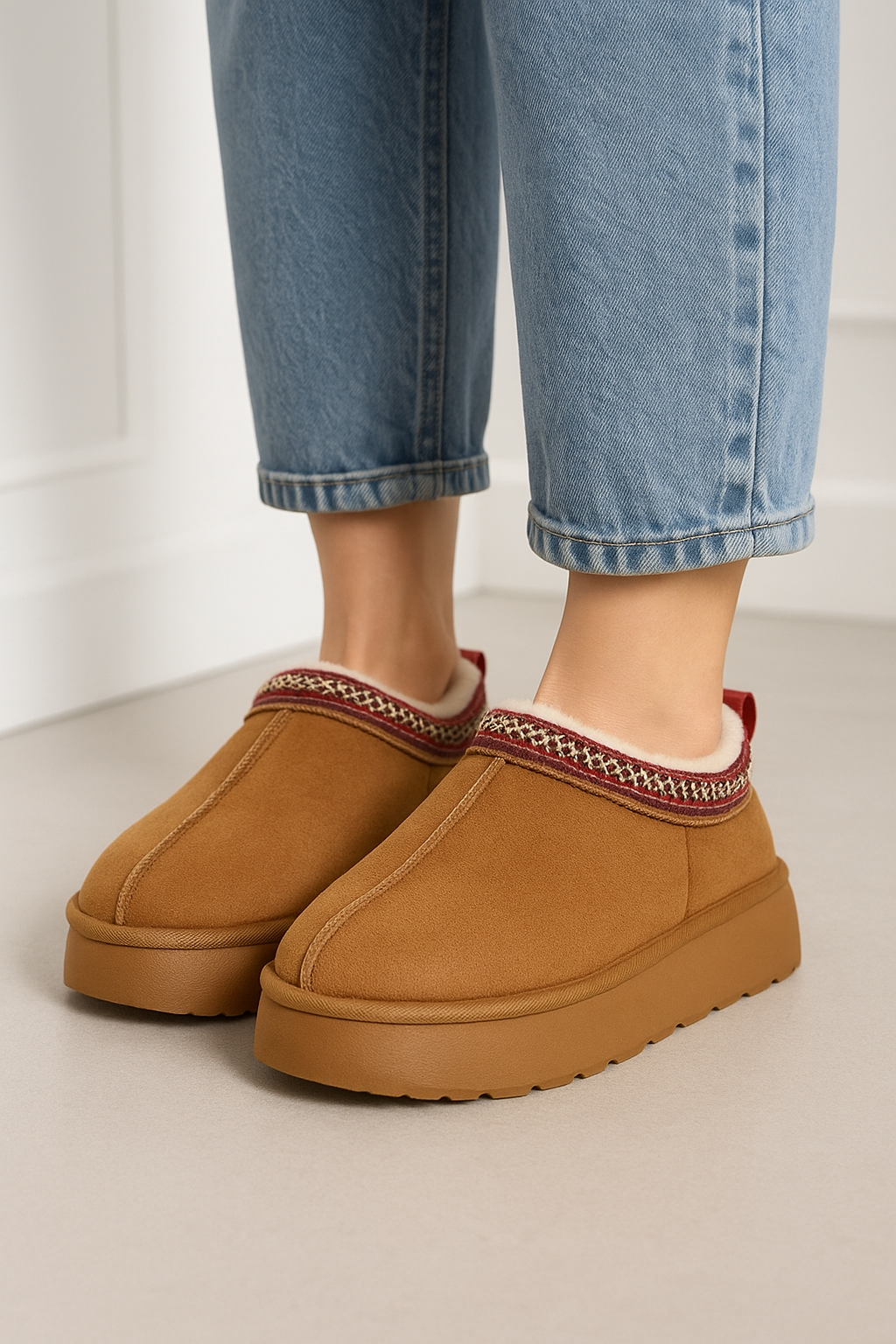 Mules Fourrées Agréables Femme Chameau