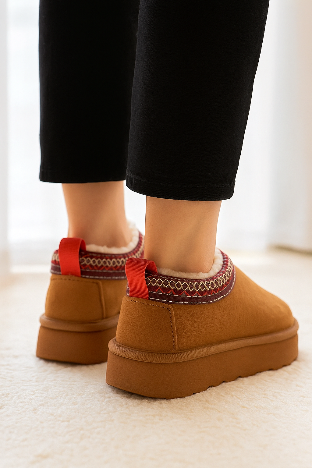 Mules Fourrées Agréables Femme Chameau