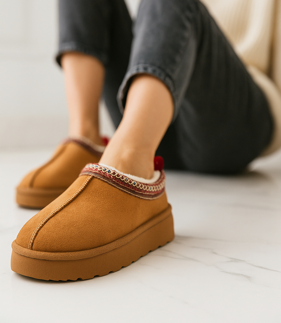 Mules Fourrées Agréables Femme Chameau