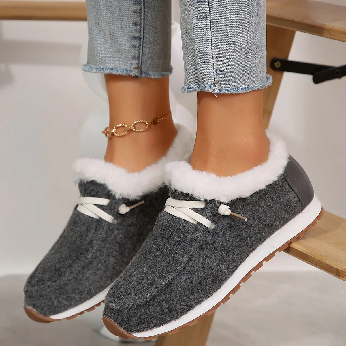 Bottes plates en coton pour femme, doublure chaude, semelle plateforme sport, confort hiver, style luxe tendance
