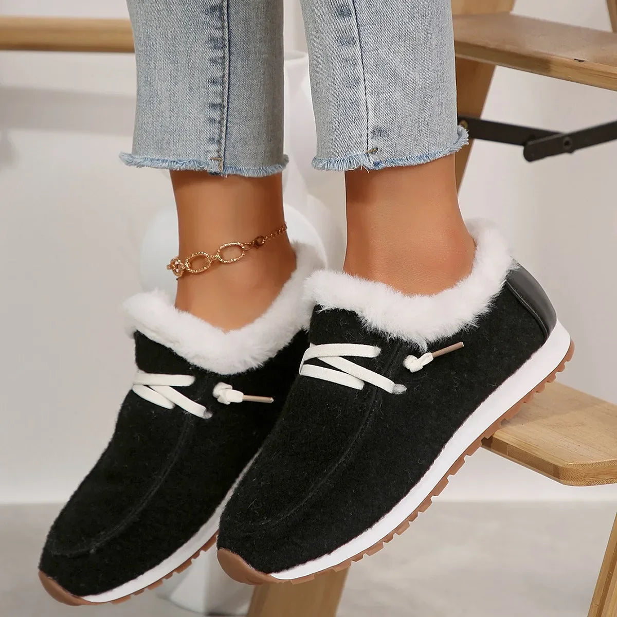Bottes plates en coton pour femme, doublure chaude, semelle plateforme sport, confort hiver, style luxe tendance