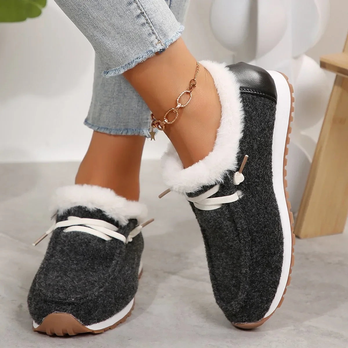 Bottes plates en coton pour femme, doublure chaude, semelle plateforme sport, confort hiver, style luxe tendance