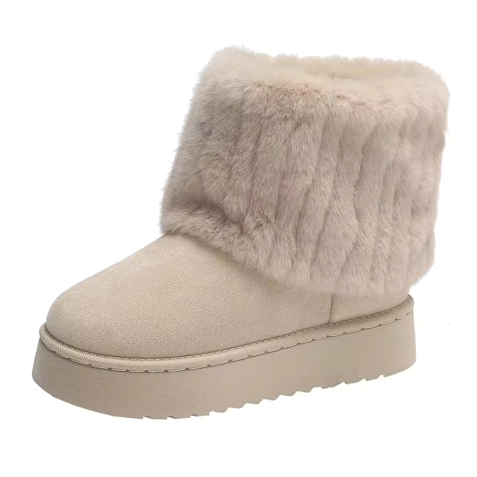 Bottes courtes grande taille pour femmes, chaudes et confortables, bout rond, caoutchouc