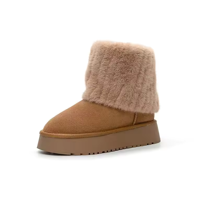 Bottes courtes grande taille pour femmes, chaudes et confortables, bout rond, caoutchouc