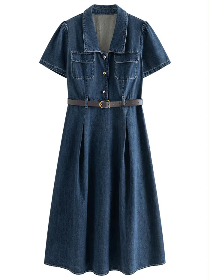 Women's French Temperament Elegant Retro Denim Dress - High Waist, Versatile Summer Design