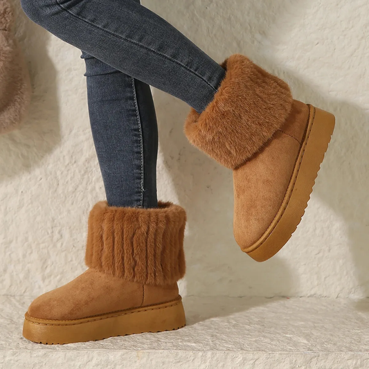 Bottes courtes grande taille pour femmes, chaudes et confortables, bout rond, caoutchouc