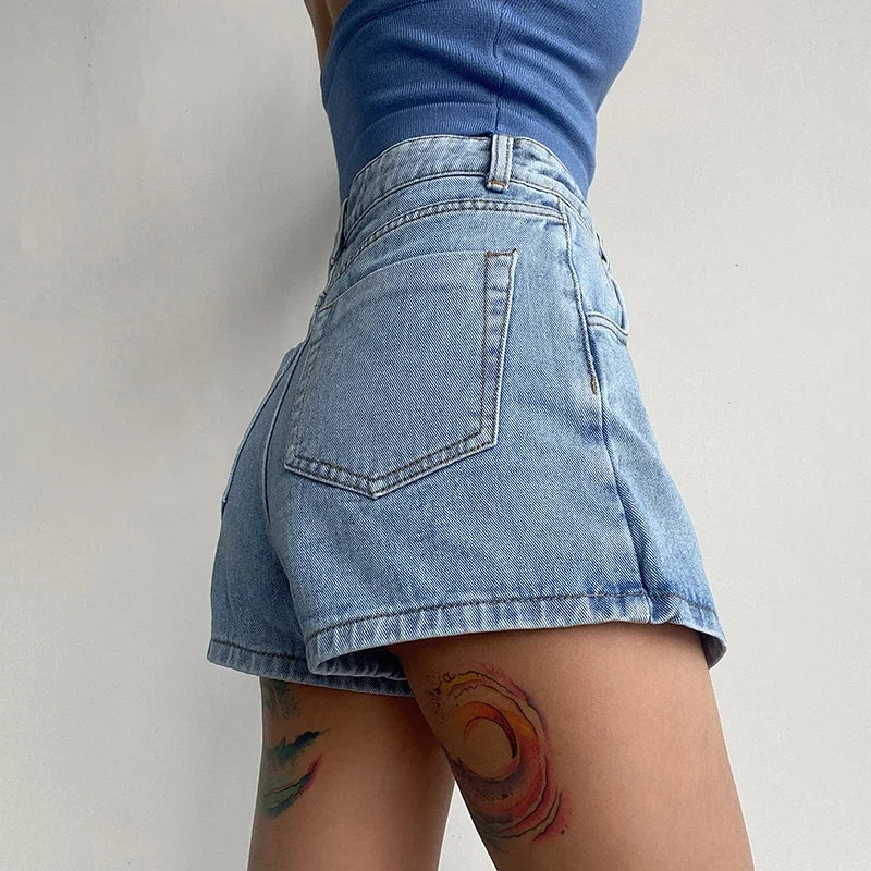 Belenzia Chic Denim Skort – Asymmetrical Layered Design with Light Distressing